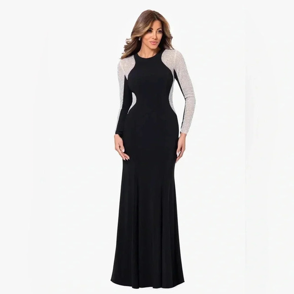 Xscape Dresses & Skirts - XSCAPE GEORGIA LONG BEADED SLEEVE STRETCH KNIT GOWN